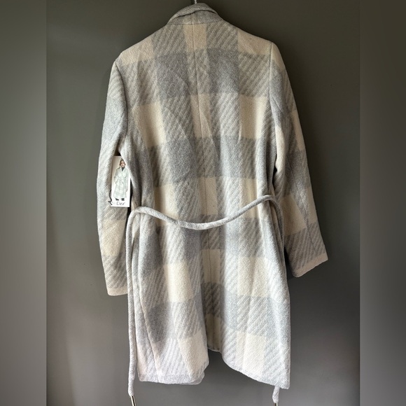 BNWT Dex, size M, Stylish Gray/ Ivory Tartan Plaid Wrap Coat. Belted, Wool blend - Picture 9 of 9